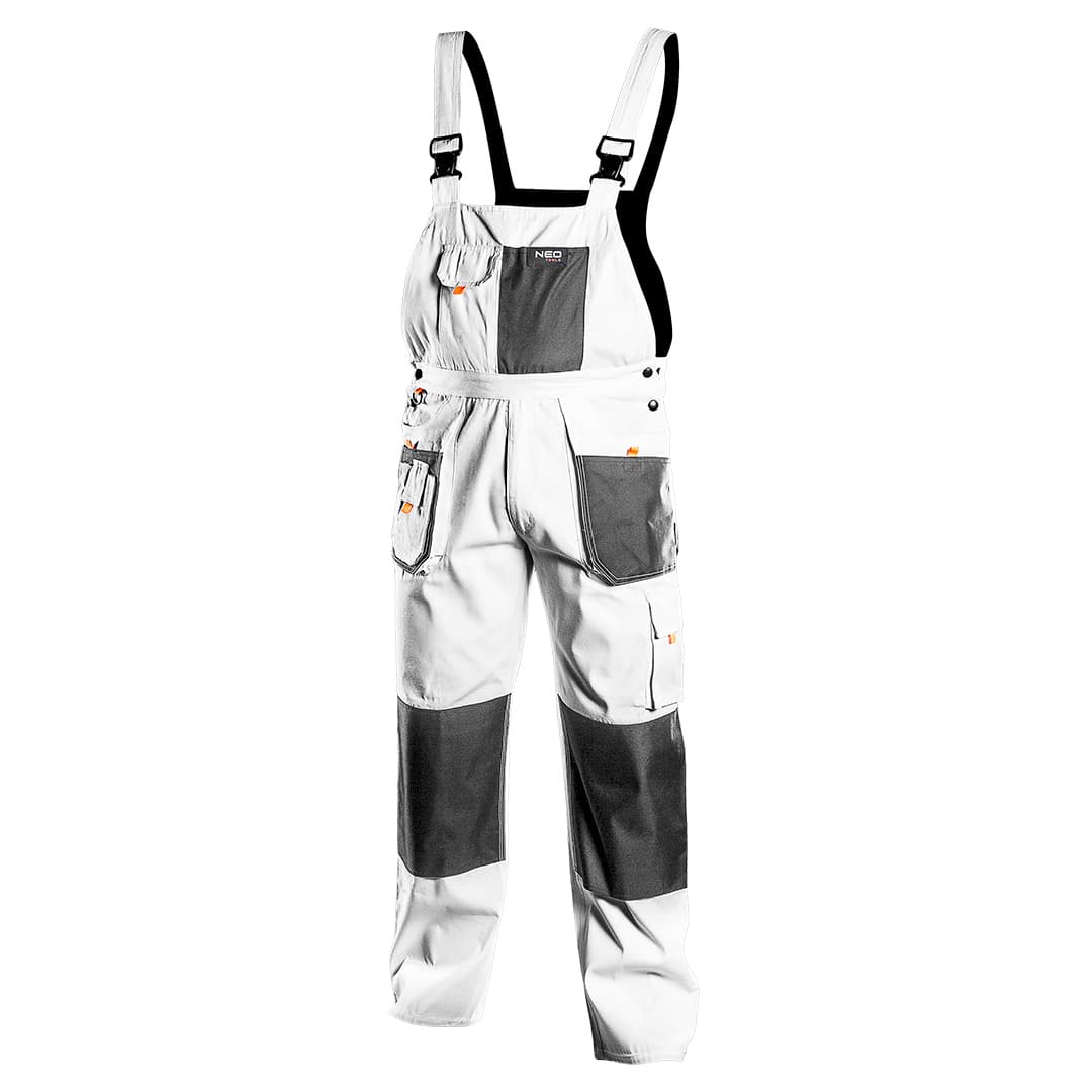 Delovne hlače na naramnice NEO TOOLS, bele, HD, L/52