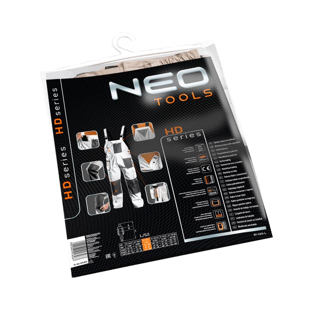 Delovne hlače na naramnice NEO TOOLS, bele, HD, L/52 4