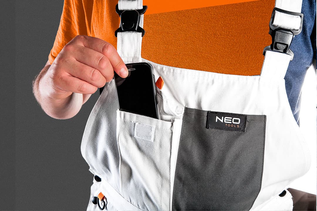 Delovne hlače na naramnice NEO TOOLS, bele, HD, LD/54 7