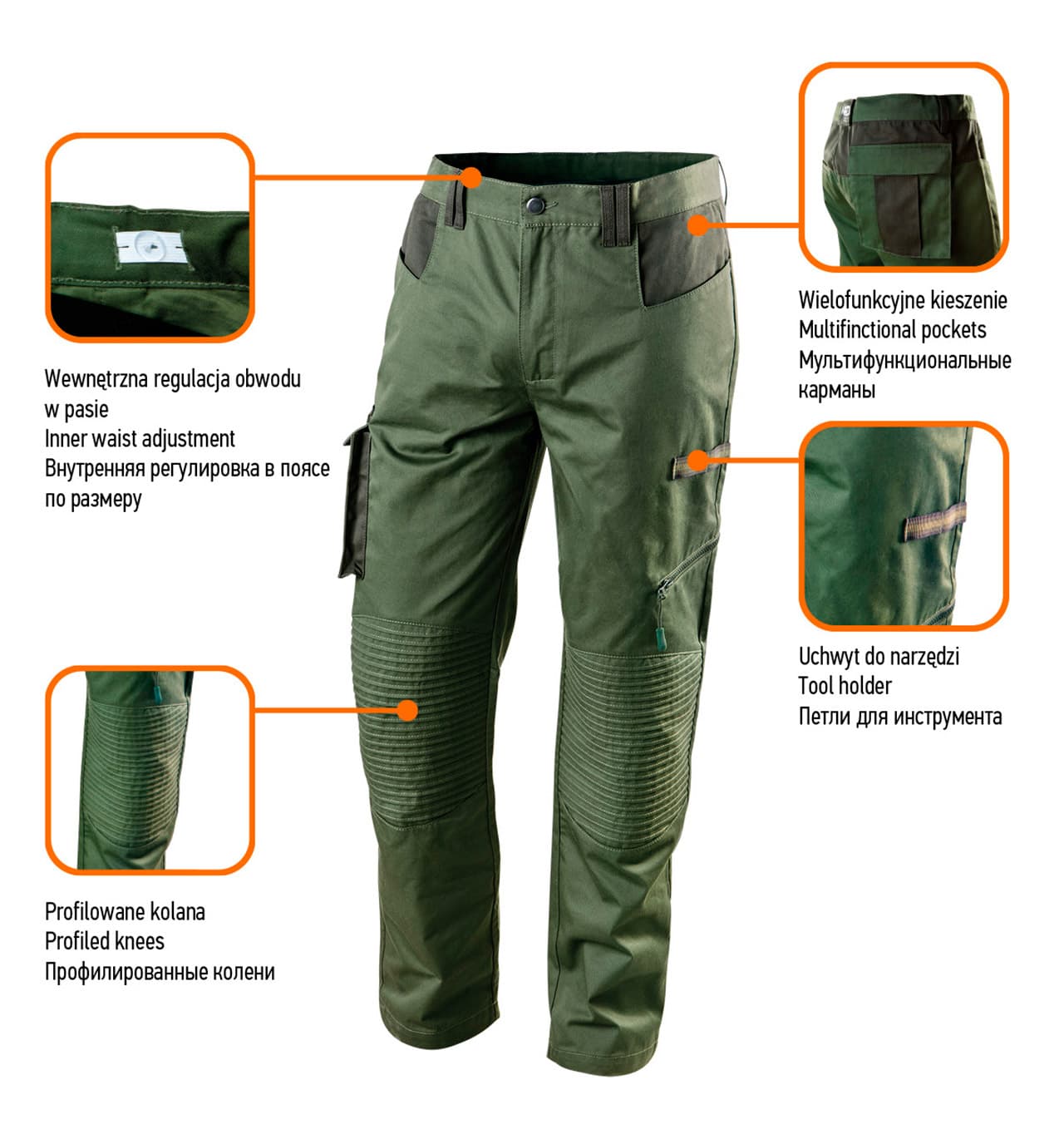 Delovne hlače NEO TOOLS CAMO olive, XS 7