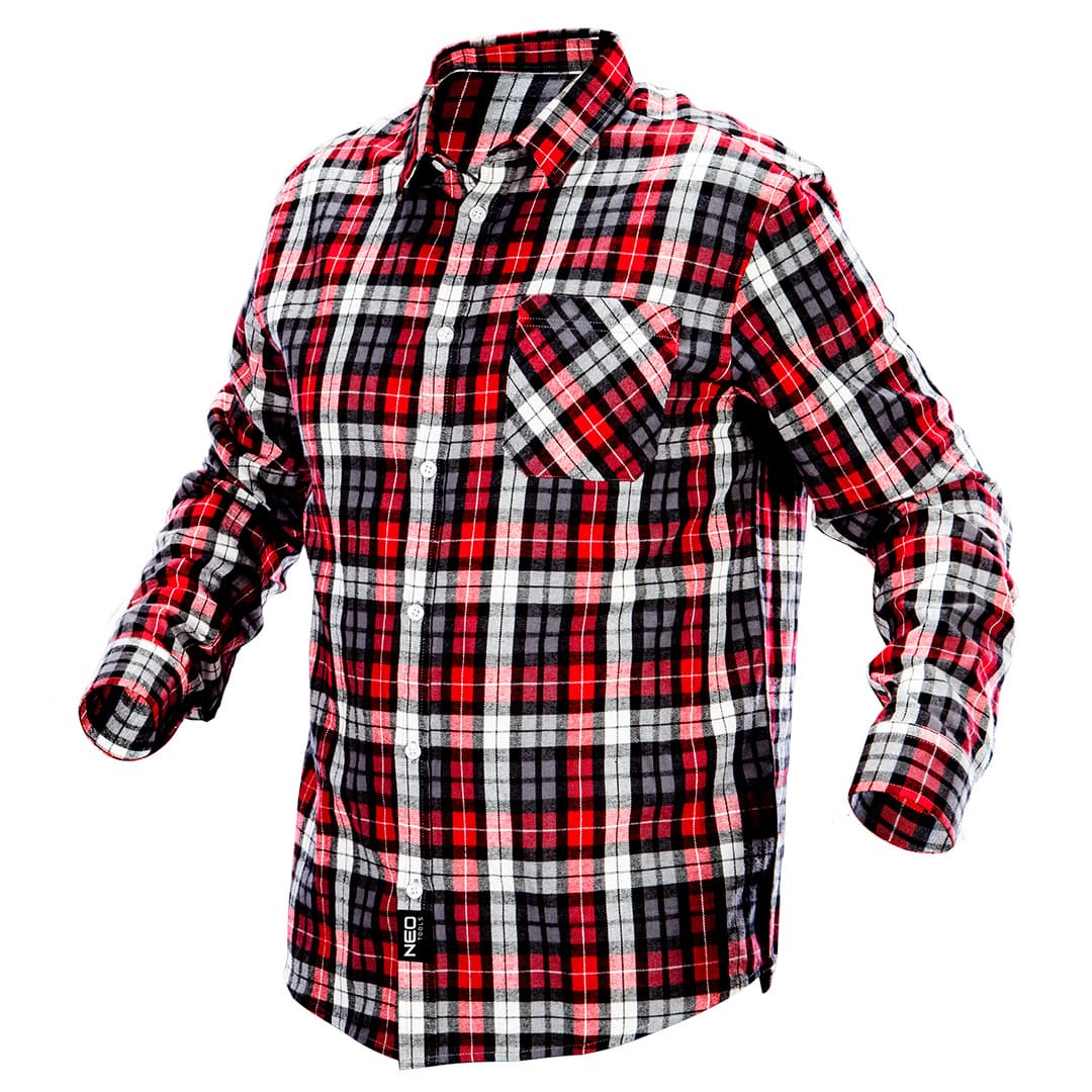 NEO TOOLS Flanelna srajca rdeče-črno-bele karirane, L