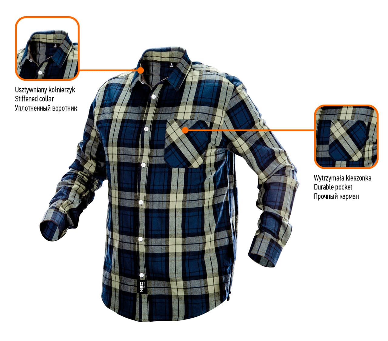 NEO TOOLS Flanelna srajca temnom.modro-olivno-črna, L 6