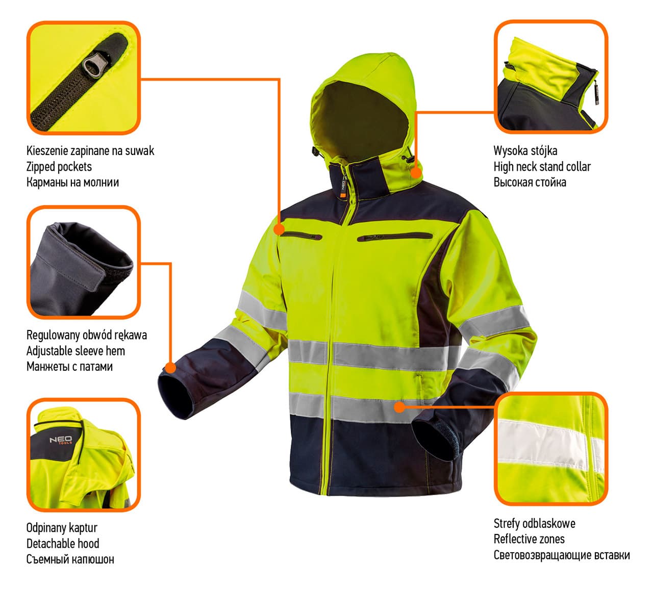 NEO TOOLS Rumena softshell jakna zimska zimska XL 3