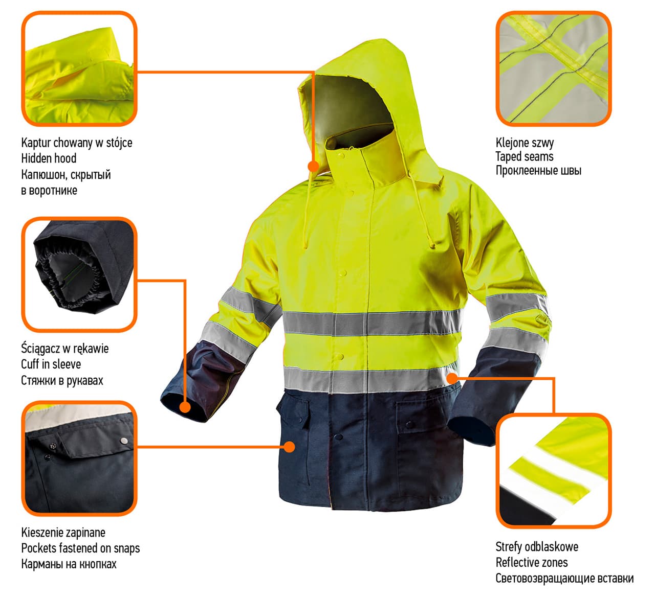 NEO TOOLS Vodotesna delovna jakna, rumena, L 2