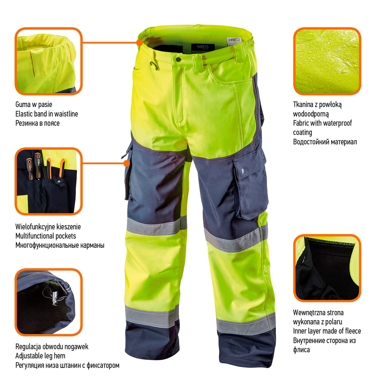 NEO TOOLS Softshell delovne hlače, rumene, M 2