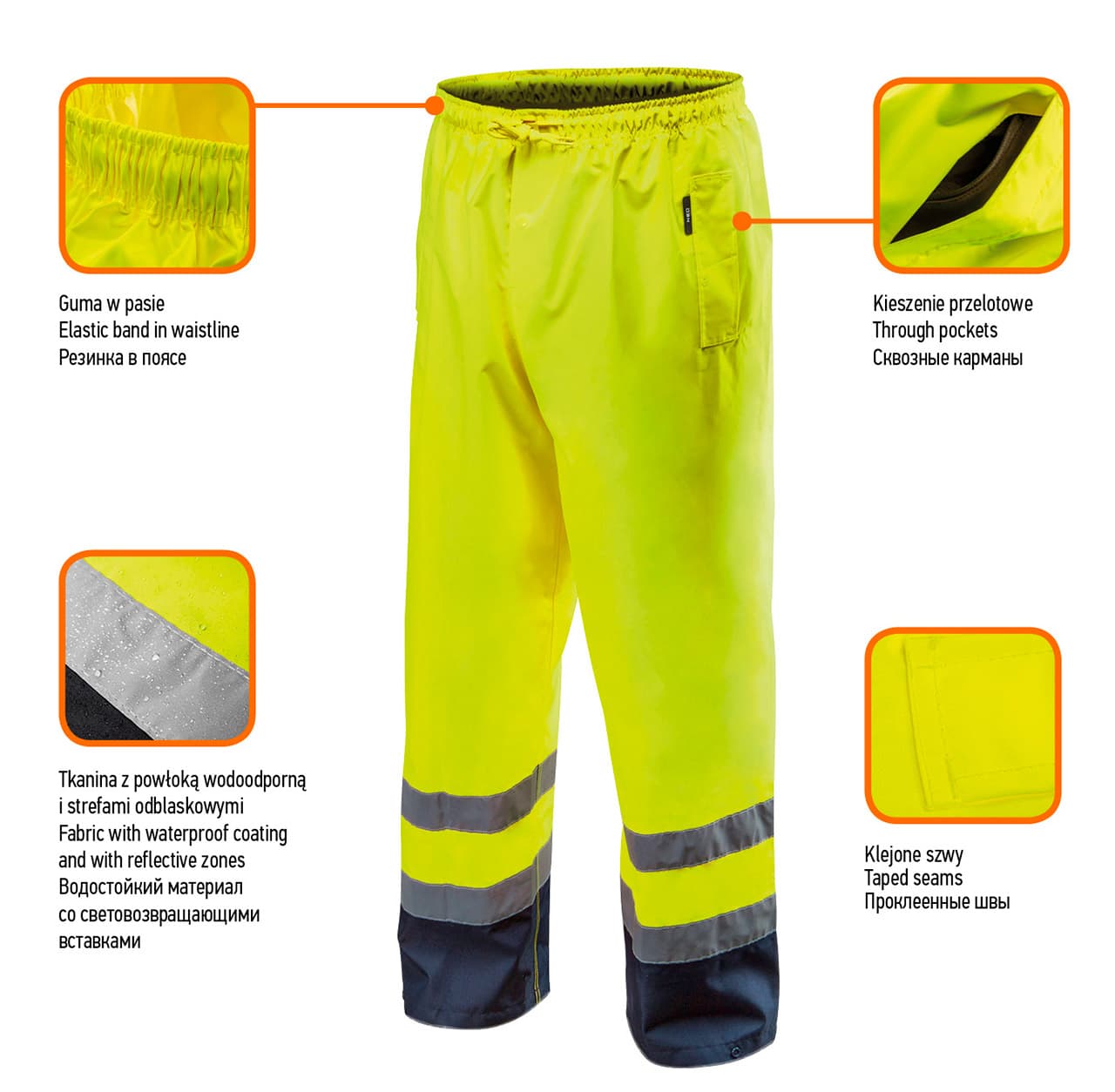 NEO TOOLS Vodoodporne delovne hlače, rumene, S 2
