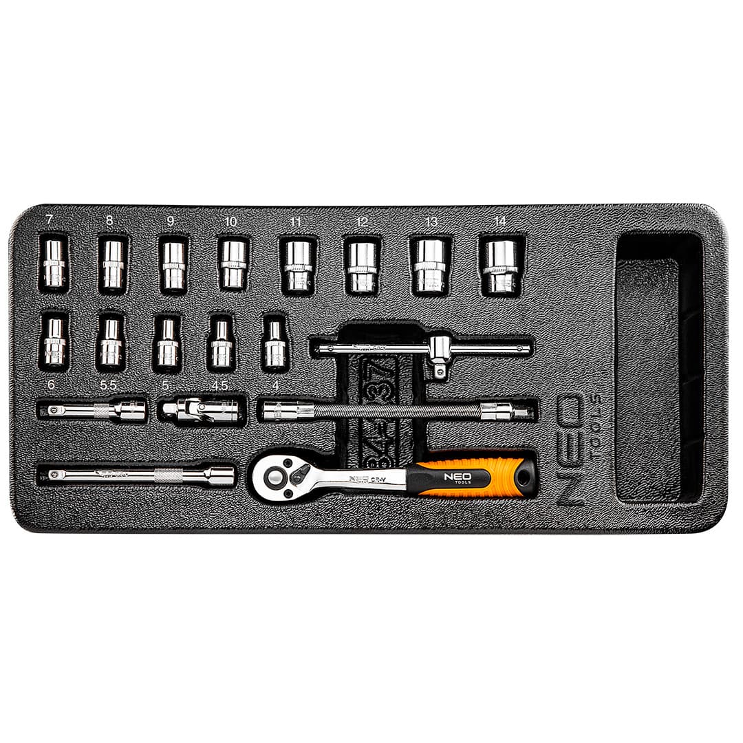 NEO TOOLS Nasadni ključi 1/4", komplet 19 kosov
