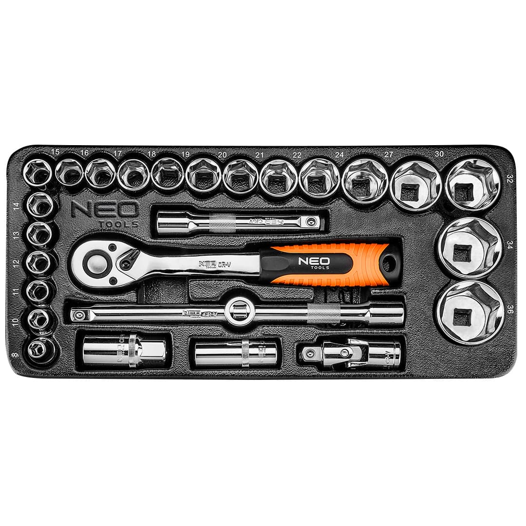 NEO TOOLS Nasadni ključi 1/2", komplet 27 kosov