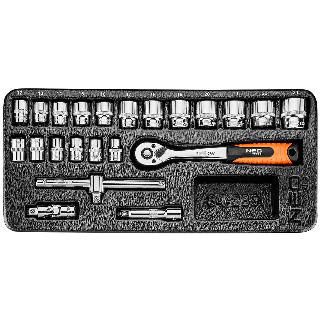 NEO TOOLS Nasadni ključi 3/8", komplet 22 kosov