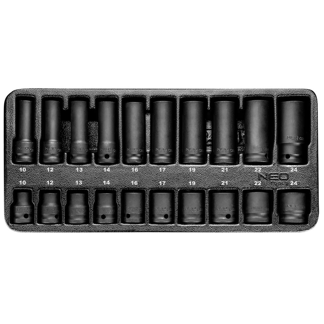 NEO TOOLS Komplet udarnih nasadnih ključev 1/2", 10-24 mm (20 kosov)