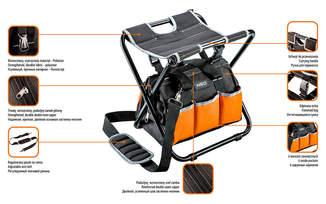 Stołek z torbą monterską NEO TOOLS 2
