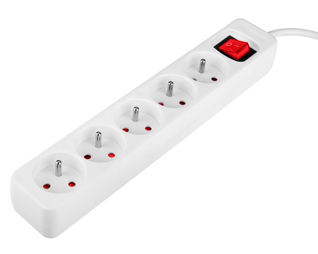NEO TOOLS Podaljšek 1.5m, 3x1.5mm², 5xSchuko, bel, ON/OFF 2