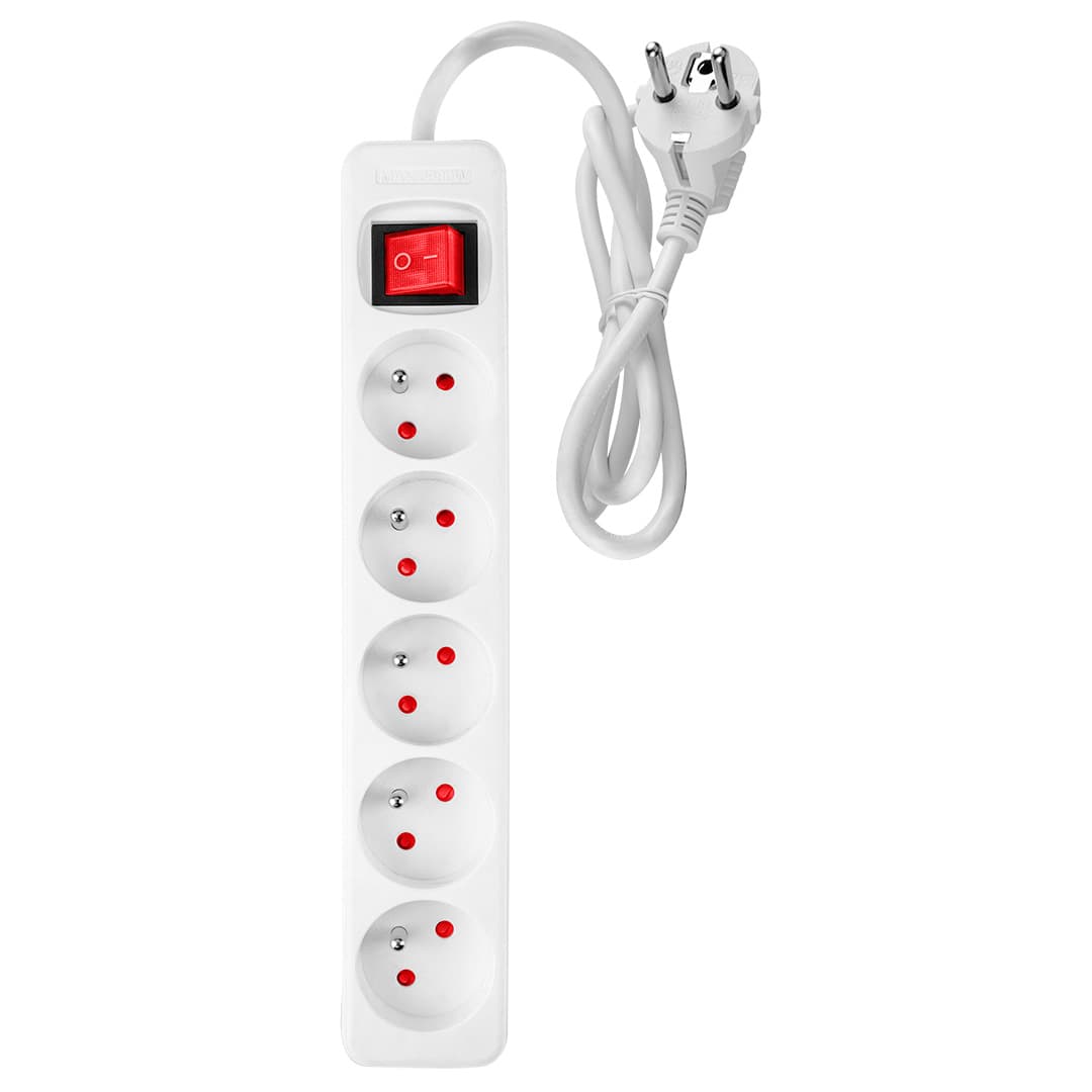 NEO TOOLS Podaljšek 1.5m, 3x1.5mm², 5xSchuko, bel, ON/OFF