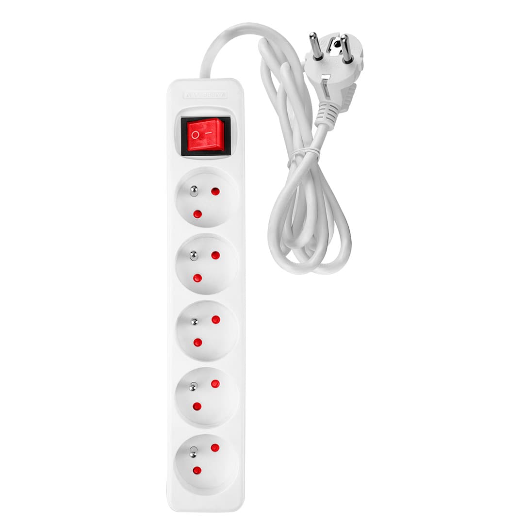 NEO TOOLS Podaljšek 3m, 3x1.5mm², 5xSchuko, bel, ON/OFF