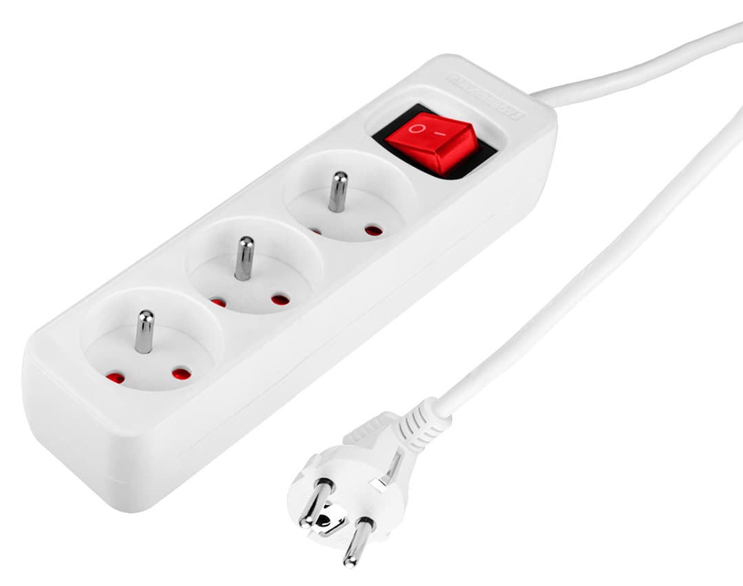 NEO TOOLS Podaljšek 5m, 3x1.5mm², 3xSchuko, bel, ON/OFF 4