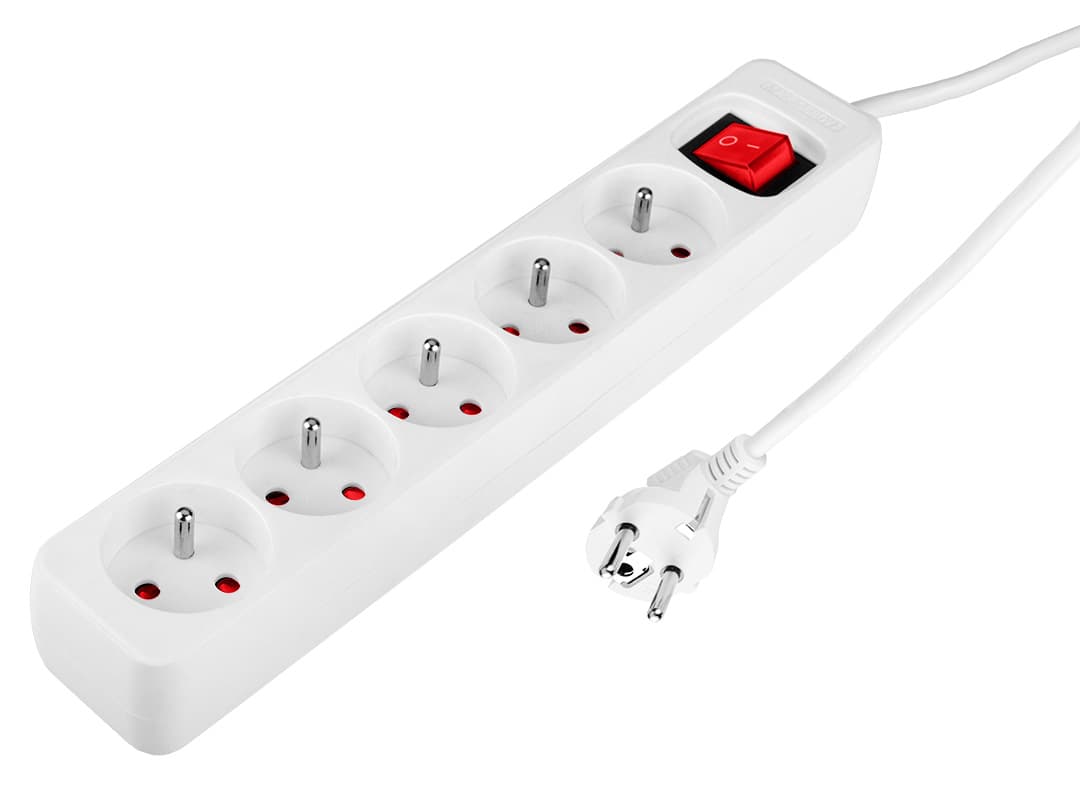 NEO TOOLS Podaljšek 5m, 3x1.5mm², 5xSchuko, bel, ON/OFF 4
