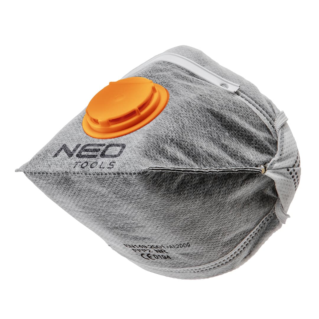 NEO TOOLS Zložljiva polmaska proti prahu FFP1 z ventilom in aktivnim ogljem, 3 kosi