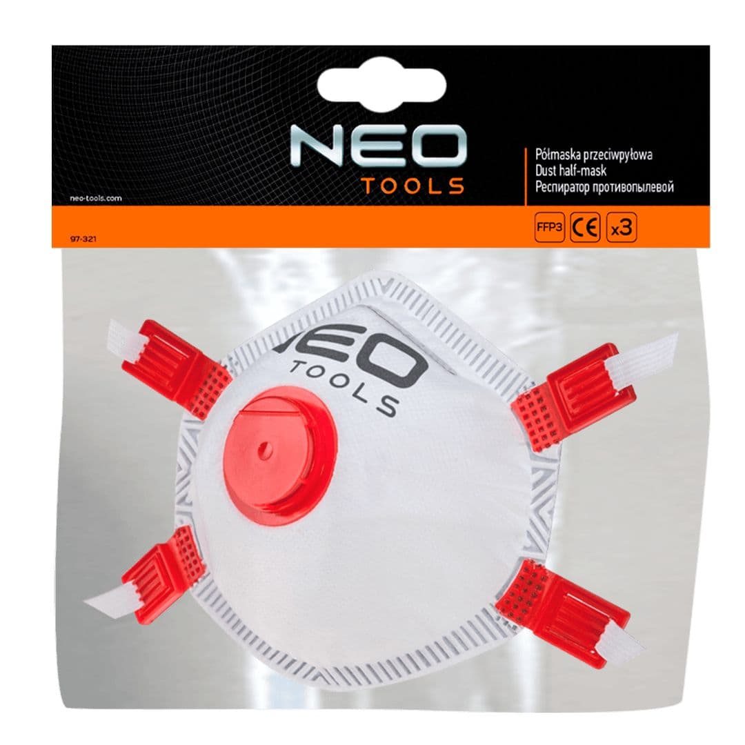 NEO TOOLS Polmaska FFP3 z ventilom, 3 kosov 2