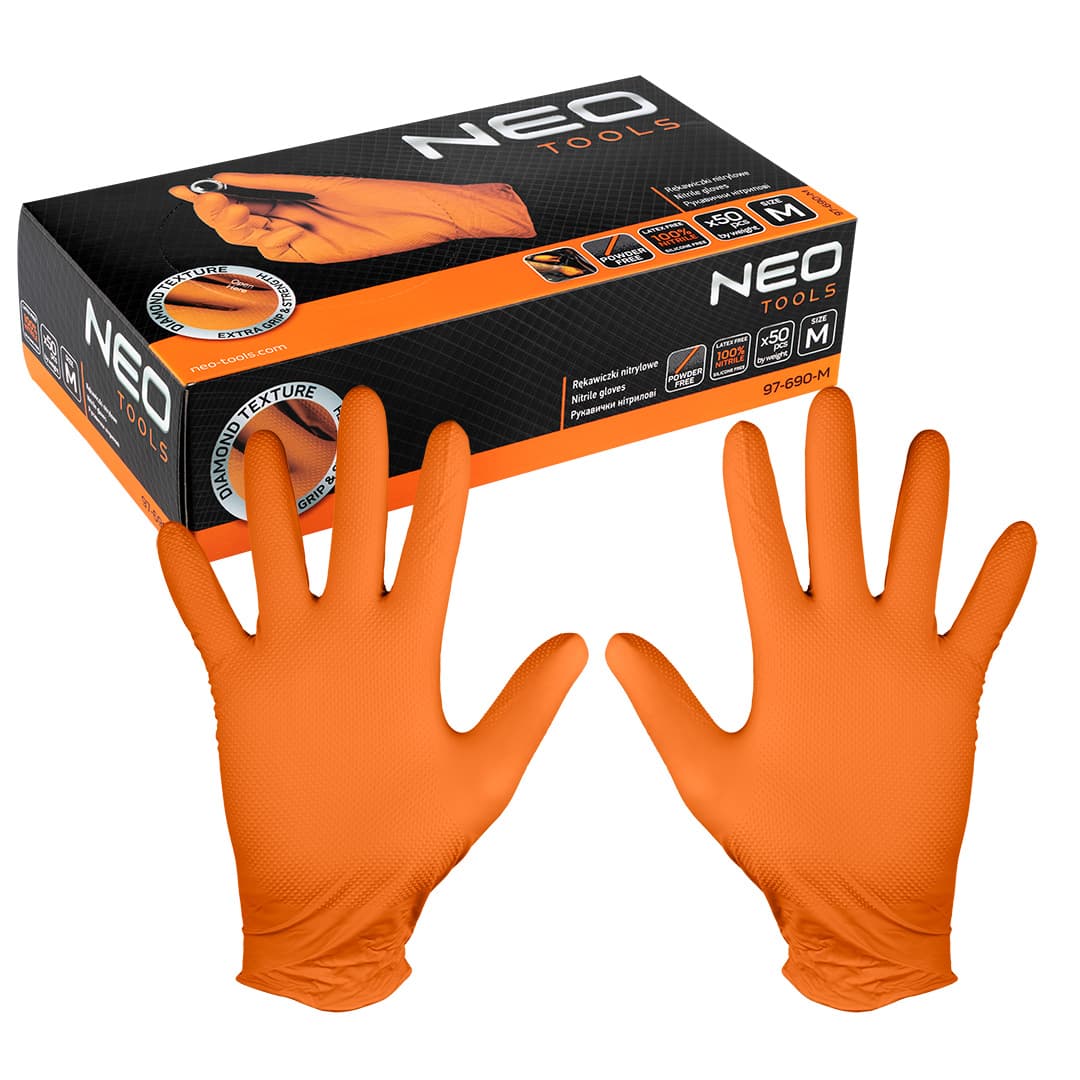 NEO TOOLS Nitrilne rokavice, oranžne, M, 50 kom