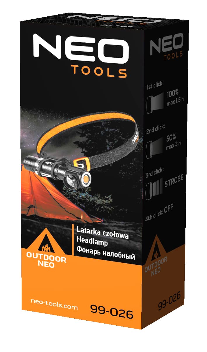 NEO TOOLS Polnilna naglavna svetilka USB, 800 lm, CREE XML-T6 LED 5