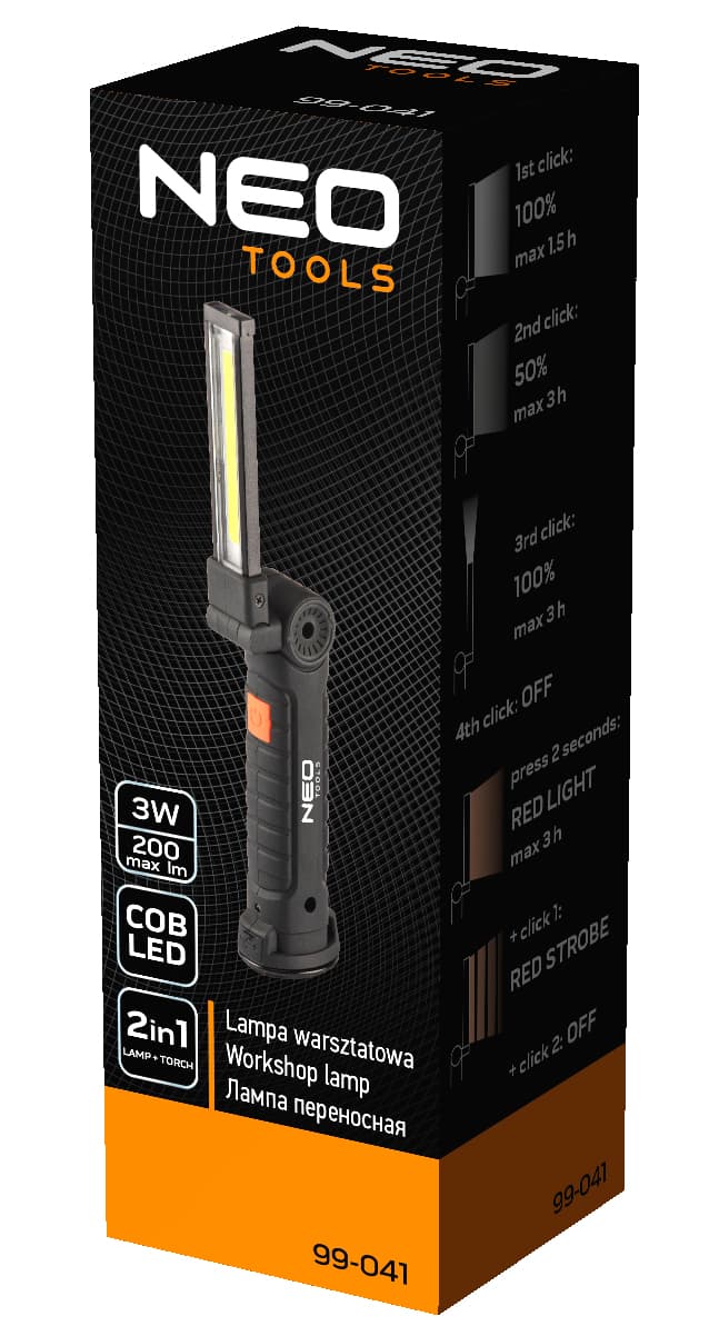 NEO TOOLS Akumulatorska delavna svetilka 200 lm COB + LED 4