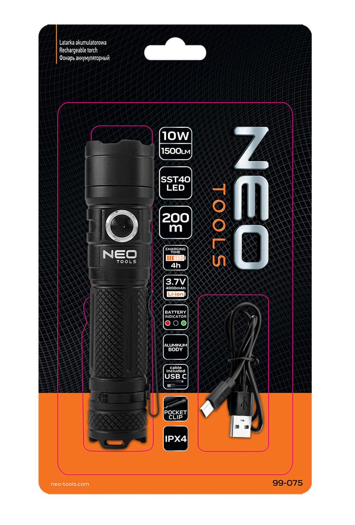 Polnilna LED svetilka NEO TOOLS 1500 lm USB-C, SST40 LED, do 200m 7