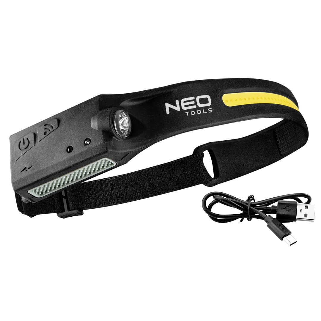 NEO TOOLS naglavna svetilka LED, polnilna, 2v1