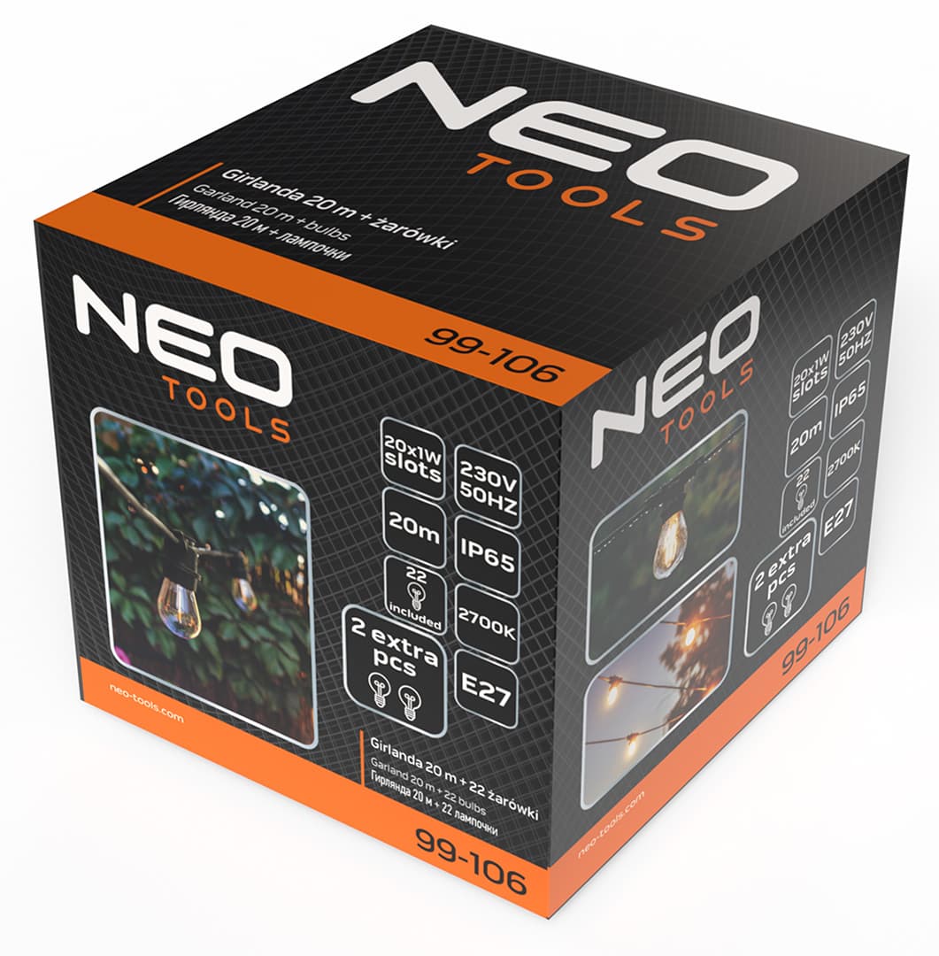 NEO TOOLS Girlanda 20m z 20 žarnicami E27 Filament 8
