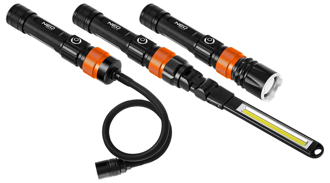 Polnilna LED svetilka NEO TOOLS 3v1 (ročna, namizna, reflektor) 2