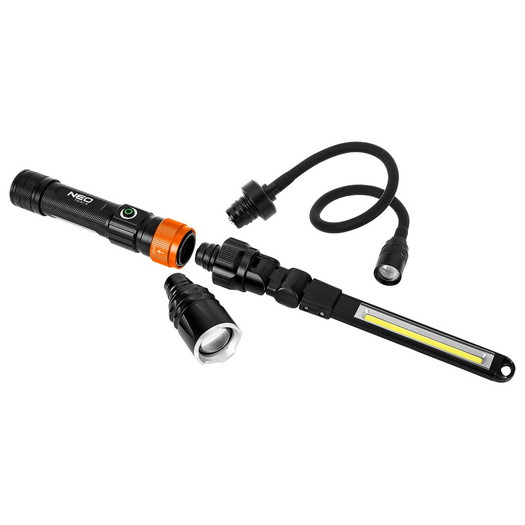 Polnilna LED svetilka NEO TOOLS 3v1 (ročna, namizna, reflektor)