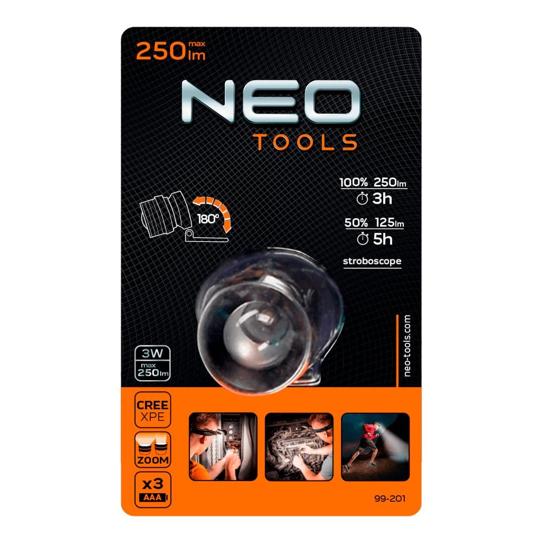 Naglavna svetilka GRAPHITE 250 lm, zoom, CREE XPE, AAA 6