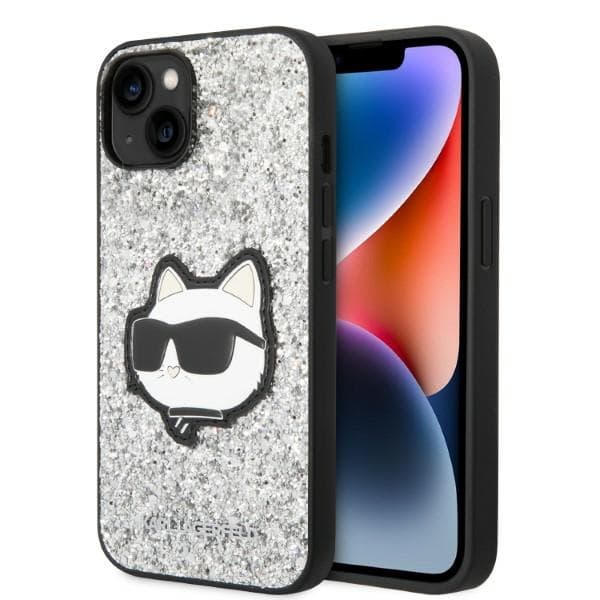Karl Lagerfeld Glitter Choupette Patch etui za iPhone 14 Plus 6.7" srebrno