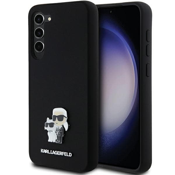 Karl Lagerfeld Ovitek Silicone Karl&Choupette Metal Pin za Samsung Galaxy S23+, črn