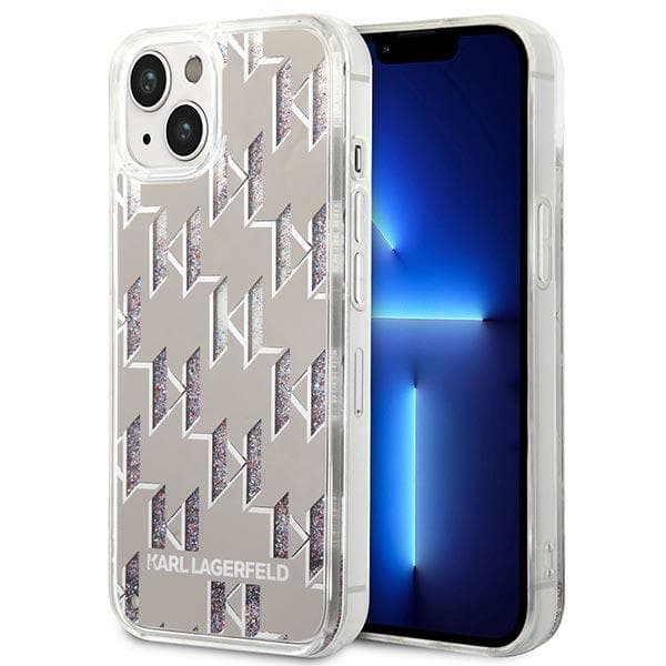 Karl Lagerfeld ovitek za iPhone 14 Plus (6,7") Liquid Glitter Monogram, srebrn
