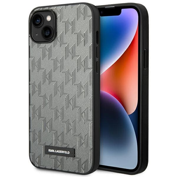 Karl Lagerfeld ovitek za iPhone 14 Plus (6,7") Saffiano Mono Metal Logo, siv