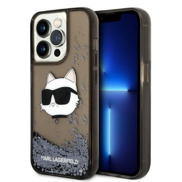 Karl Lagerfeld etui za iPhone 14 Pro Max, Glitter Choupette Head, črn