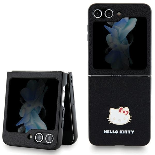 Hello Kitty Ovitek Metal Logo Kitty Head za Samsung Galaxy Z Flip 5, črn