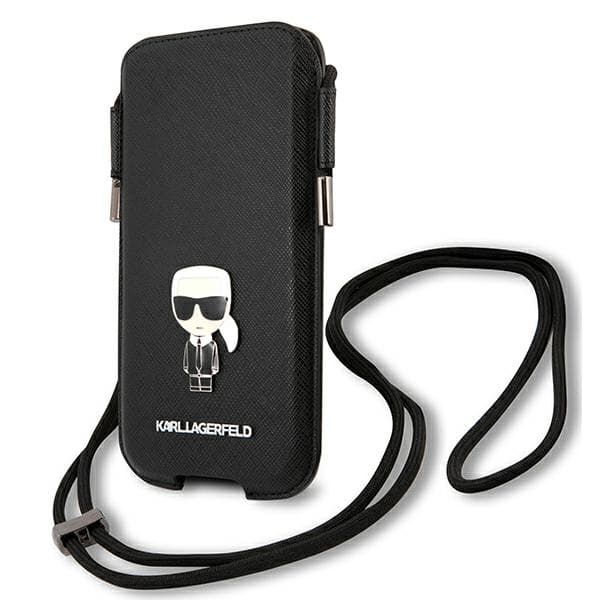 Karl Lagerfeld Saffiano torbica za telefon Ikonik Karl 6,1" - črna