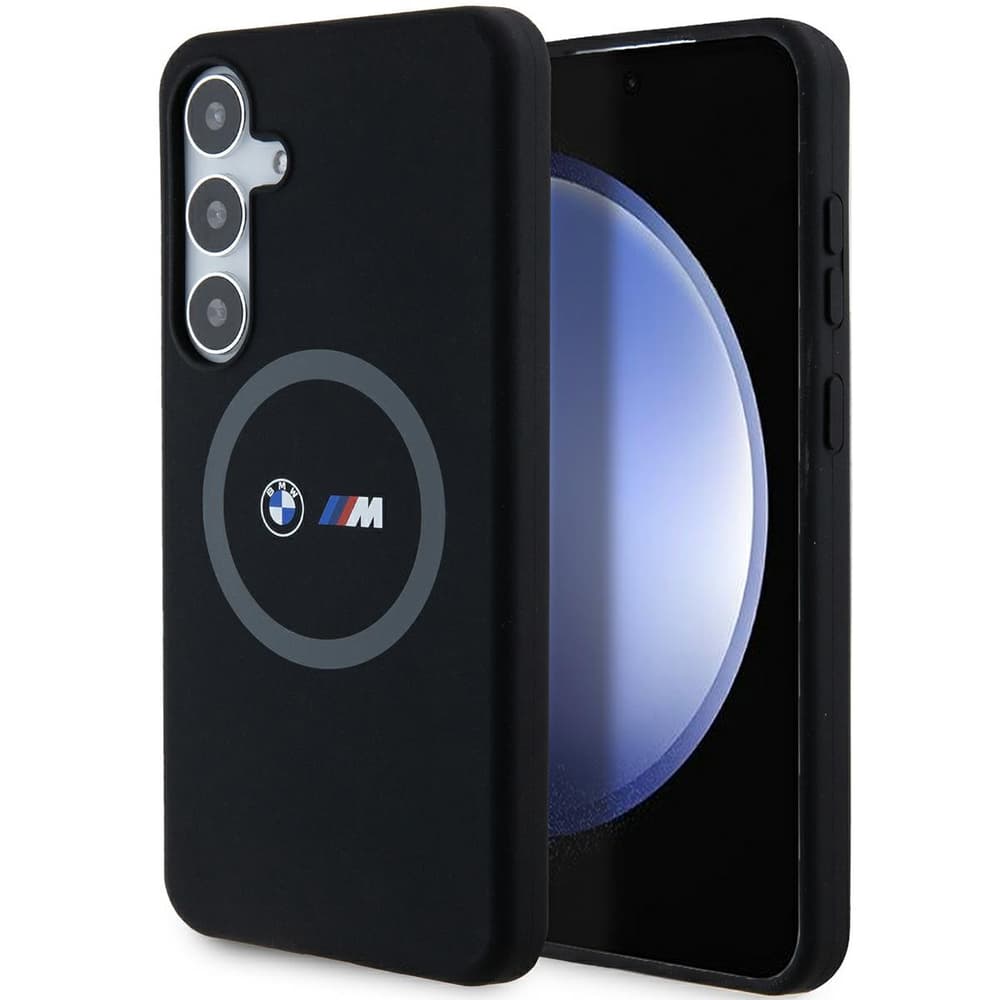 BMW M silikonski ovitek z obročem in MagSafe za Samsung Galaxy S24+ - črna