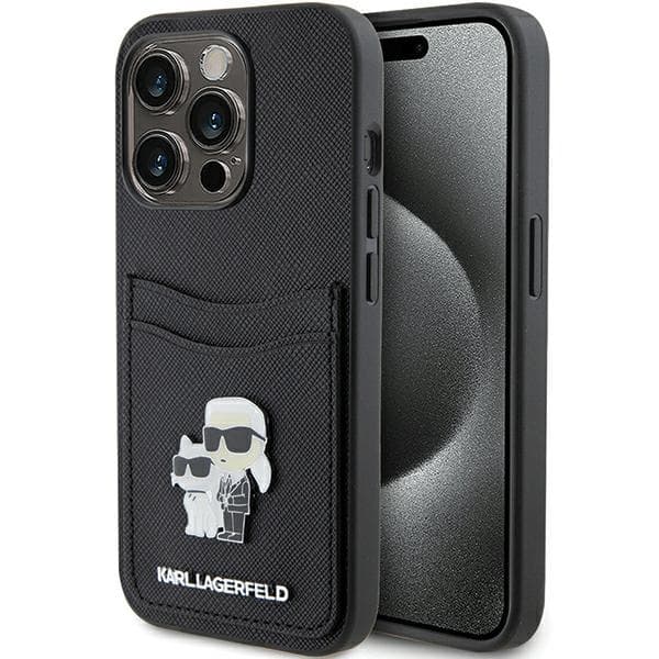 Karl Lagerfeld ovitek Saffiano Cardslot za iPhone 15 Pro - črn