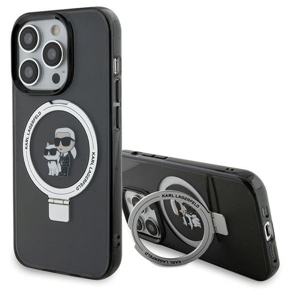Karl Lagerfeld ovitek za iPhone 15 Pro 6.1" Ring Stand Karl&Choupette MagSafe, črn/črn