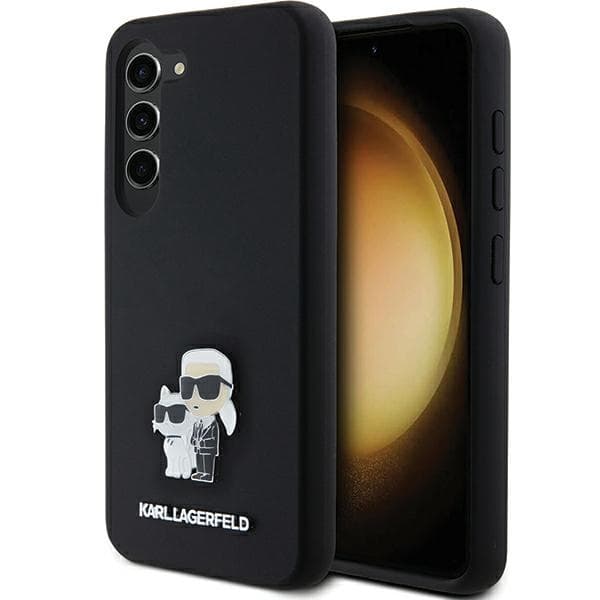 Karl Lagerfeld Ovitek Silicone Karl&Choupette Metal Pin za Samsung Galaxy S23, črn