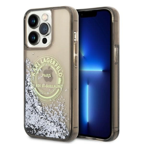 Karl Lagerfeld Liquid Glitter RSG etui za iPhone 14 Pro Max - črna