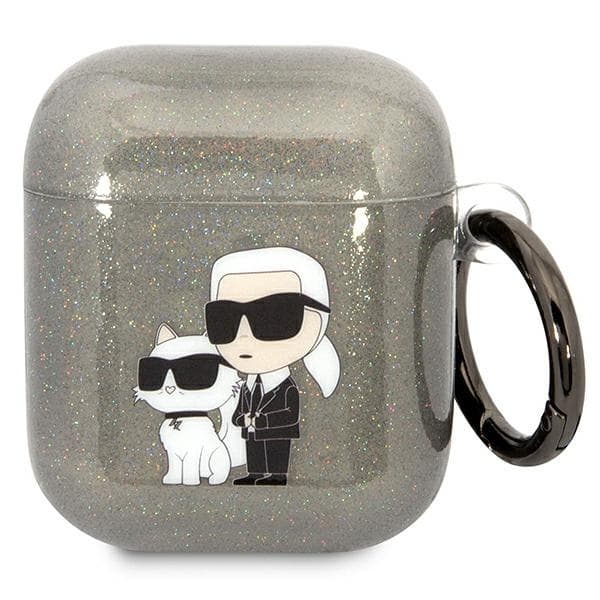 Karl Lagerfeld etui za AirPods 1/2, Glitter Karl&Choupette, črn