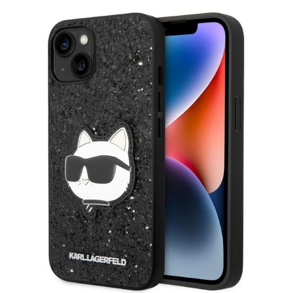 Karl Lagerfeld Glitter Choupette Patch etui za iPhone 14 Plus 6.7" črno