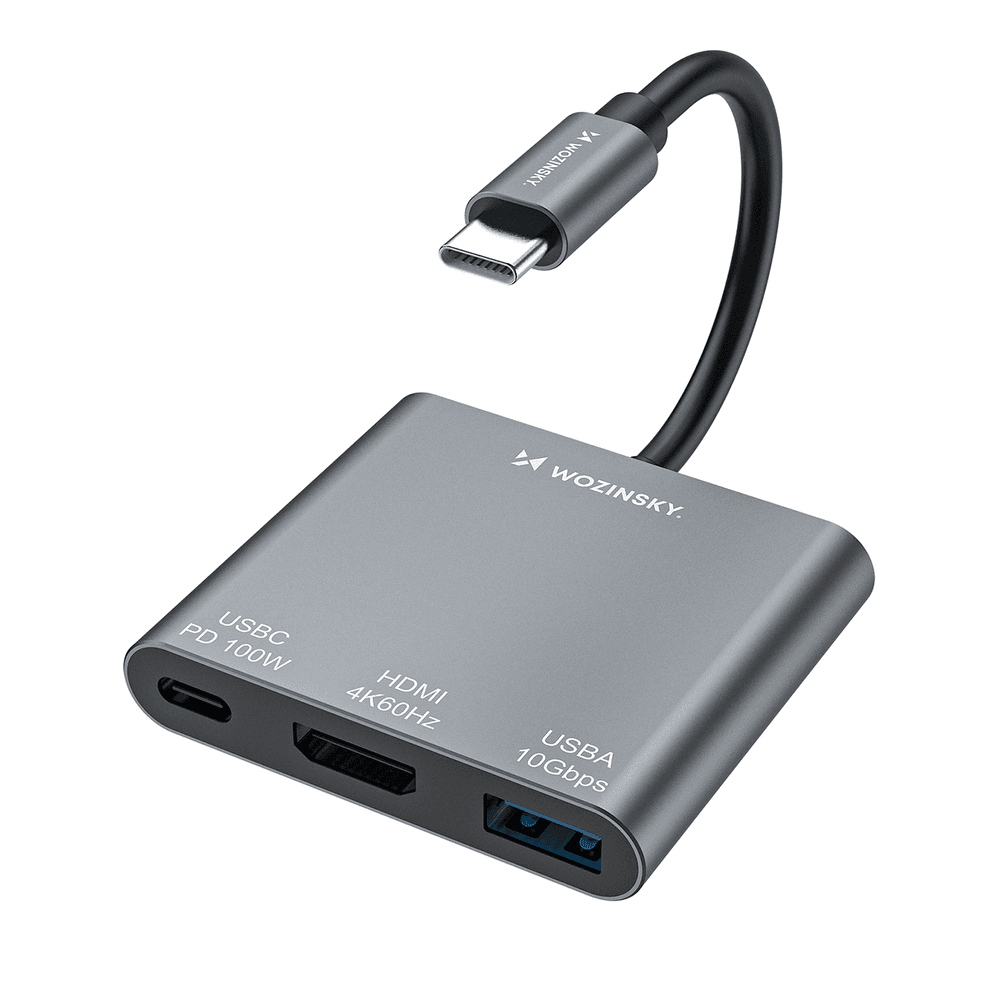 Wozinsky WHCH-01 USB-C Hub, PD 100W, HDMI 4K@30Hz, USB-A 10Gbps - siv