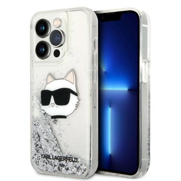 Karl Lagerfeld Glitter Choupette Head etui za iPhone 14 Pro 6.1" srebrno