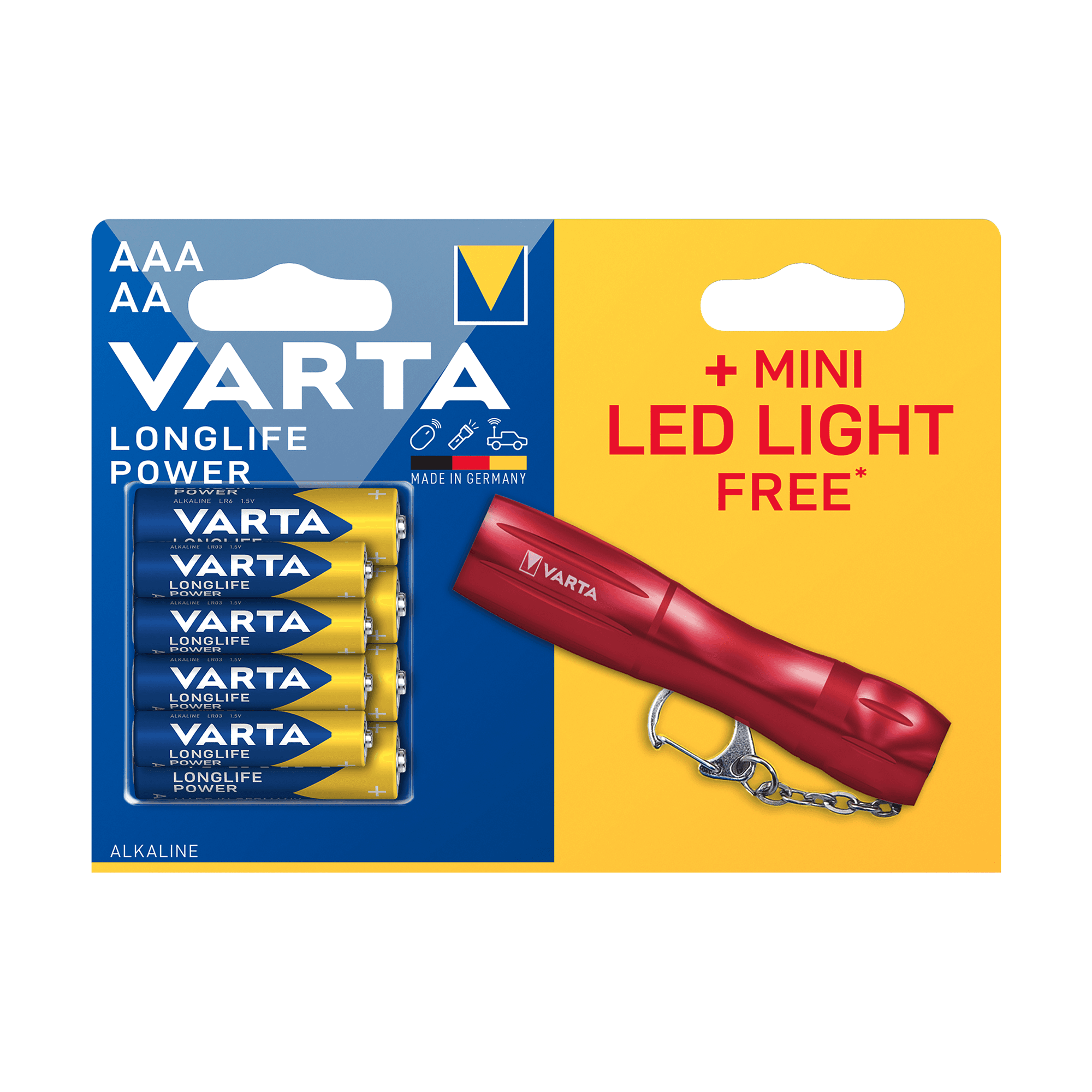 Baterije Varta Longlife Power LR03/LR06 x4 + mini LED svetilka