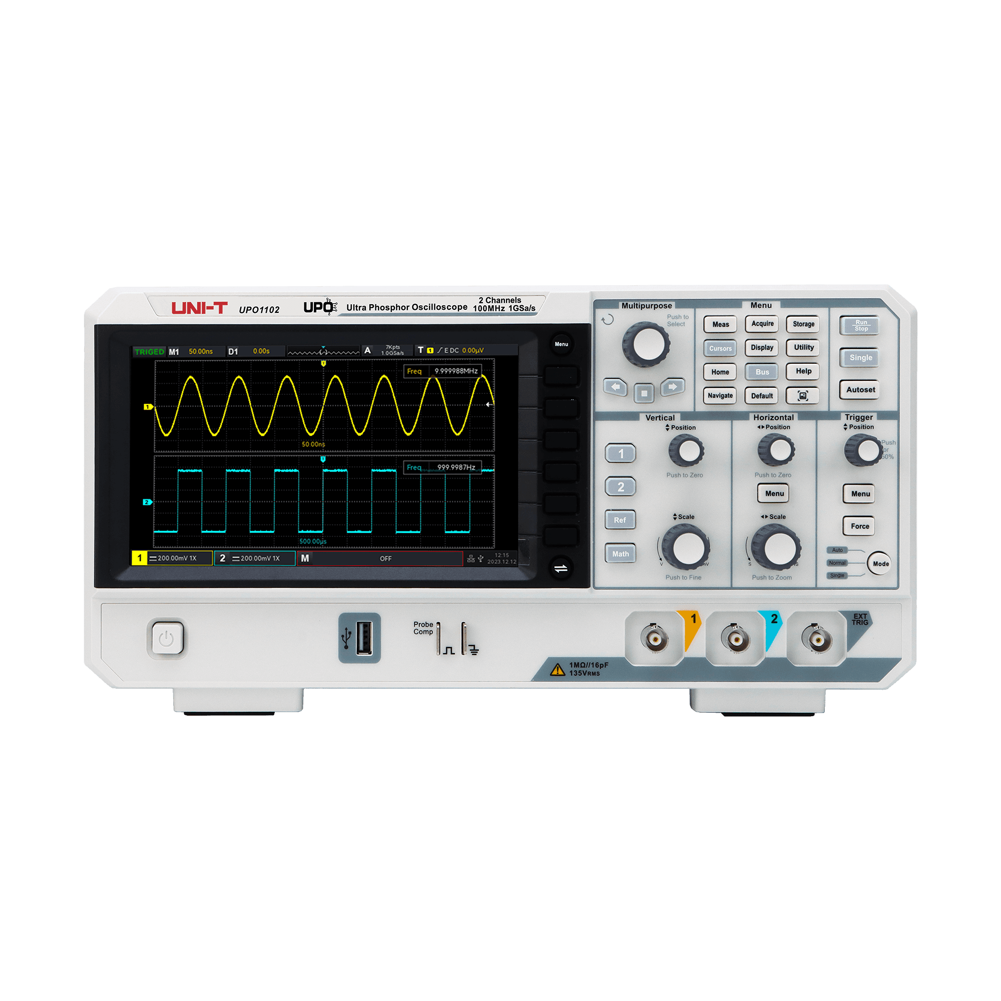Uni-T UPO1102, digitalni pomnilniški osciloskop, 2-kanalni, 100 MHz